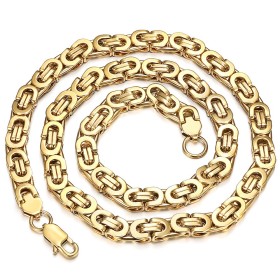 Byzantine chain Men's necklace Stainless steel Gold IM#26968