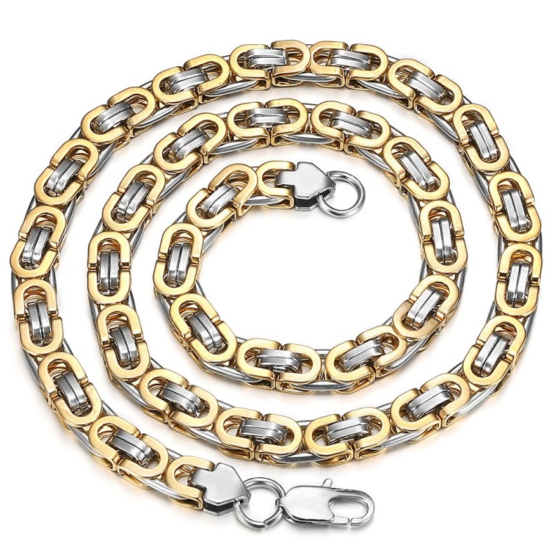 Byzantine chain Men's necklace Stainless steel Gold Silver IM#26973
