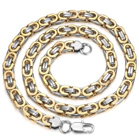 Byzantine chain Men's necklace Stainless steel Gold Silver IM#26974