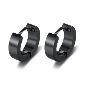 Boucles d'Oreilles créoles 13mm Largeur 4mm Acier Noir titane  IM#26983