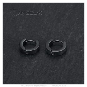 Boucles d'Oreilles créoles 13mm Largeur 4mm Acier Noir titane  IM#26985