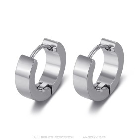 Boucles d'Oreilles créoles 13mm Largeur 4mm Acier inoxydable Argent  IM#26989