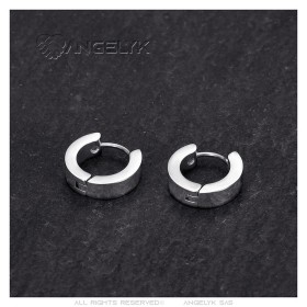 Boucles d'Oreilles créoles 13mm Largeur 4mm Acier inoxydable Argent  IM#26990