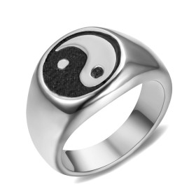 Bague Chevalière Homme Femme Yin et Yang Acier  IM#26994