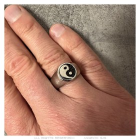 Ring Siegelring-Mann-Frau, Yin-und Yang-Stahl  IM#26998