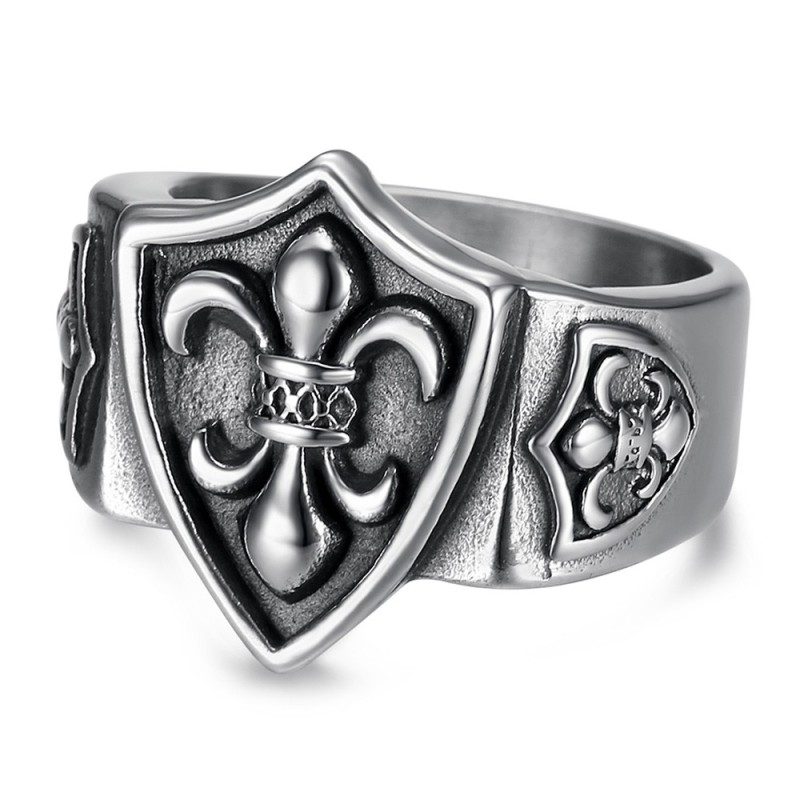 Bague fleur de lys Blason Templier Acier inoxydable Argenté  IM#27002