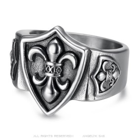 Bague fleur de lys Blason Templier Acier inoxydable Argenté  IM#27003