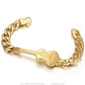 Hombres Gipsy Músico Guitarra pulsera de acero inoxidable de oro IM#27010