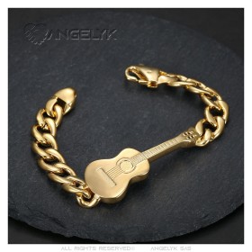 Men's Gipsy Musician Guitar Bracelet Stainless Steel Gold IM#27011