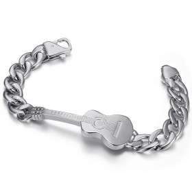 Men's Gipsy Musician Guitar Bracelet Stainless Steel Silver IM#27016