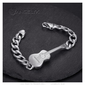 Hombres Gipsy Músico Guitarra pulsera de acero inoxidable de plata IM#27018