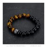 Bracelet Oeil de Tigre et Onyx Véritable 10mm Charm Fleur de Lys  IM#27025