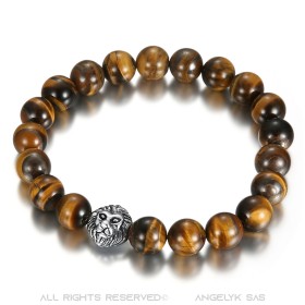 Bracelet Oeil de Tigre Véritable 10mm Lion Acier inoxydable  IM#27031