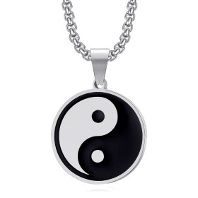 Pendentif Yin Yang Médaillon Symbole Acier inoxydable Argenté  IM#27042