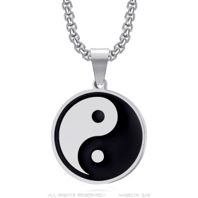 Pendentif Yin Yang Médaillon Symbole Acier inoxydable Argenté  IM#27043