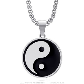 Yin Yang Medaillon Anhänger Symbol Edelstahl Silber IM#27043