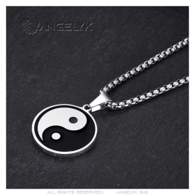 Medaglione Yin Yang Simbolo Ciondolo in acciaio inossidabile Argento IM#27044