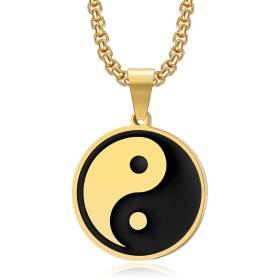Pendentif Yin Yang Médaillon Symbole Acier inoxydable Or  IM#27048
