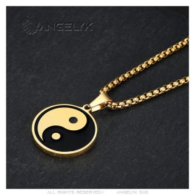 Medaglione Yin Yang Simbolo Ciondolo in acciaio inossidabile Oro IM#27050