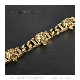 Lion Armband Luxus Panzer 3 Köpfe Gold Diamanten  IM#27057