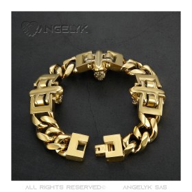 Bracelet lion Gourmette luxe Homme 3 têtes Or Diamants 19cm  IM#27058
