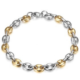 Two-tone coffee bean bracelet Stainless steel Silver Gold 7mm IM#27067