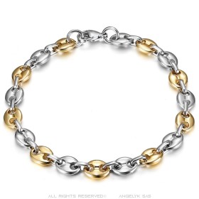 Two-tone coffee bean bracelet Stainless steel Silver Gold 7mm IM#27068