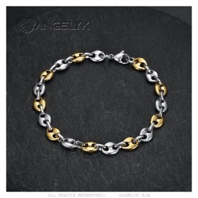 Bracciale bicolore con chicchi di caffè Acciaio inossidabile Argento Oro 7 mm IM#27069