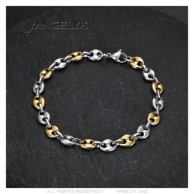 Two-tone coffee bean bracelet Stainless steel Silver Gold 7mm IM#27069