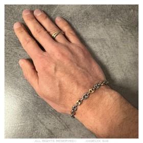 Two-tone coffee bean bracelet Stainless steel Silver Gold 7mm IM#27070
