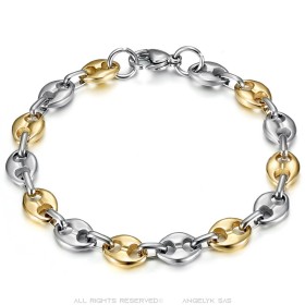 Bracciale bicolore con chicchi di caffè Acciaio inossidabile Argento Oro 9 mm IM#27074