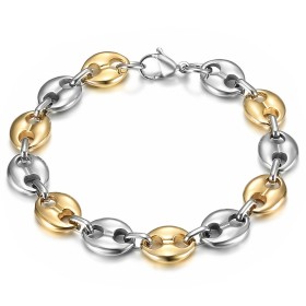 Two-tone coffee bean bracelet Stainless steel Silver Gold 11mm IM#27079