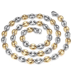 Catena bicolore con chicchi di caffè Acciaio inossidabile Argento Oro 7 mm IM#27085