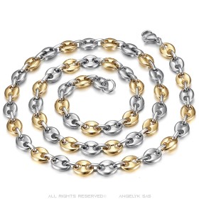 Two-tone coffee bean chain Stainless steel Silver Gold 7mm IM#27086
