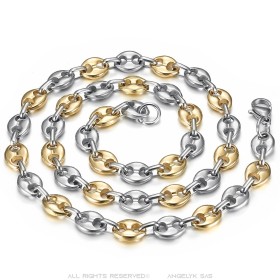 Two-tone coffee bean chain Stainless steel Silver Gold 9mm IM#27091