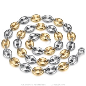 Two-tone coffee bean chain Stainless steel Silver Gold 11mm IM#27096