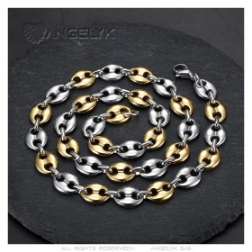 Two-tone coffee bean chain Stainless steel Silver Gold 11mm IM#27097