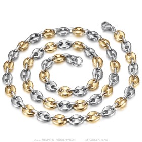 Ensemble grain de café bicolore Chaîne Bracelet 7, 9, 11mm  IM#27102