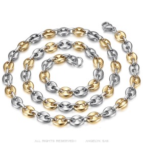 Ensemble grain de café bicolore Chaîne Bracelet 7, 9, 11mm  IM#27102