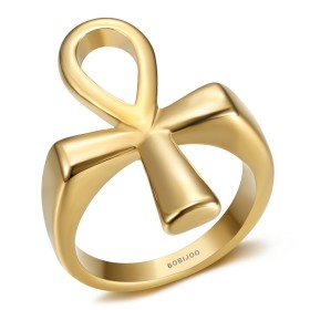 Ring Ankh Kreuz des Lebens Ägypten Edelstahl Gold IM#27117