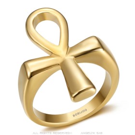 Ring Ankh Cross of Life Egypt Stainless steel Gold IM#27118