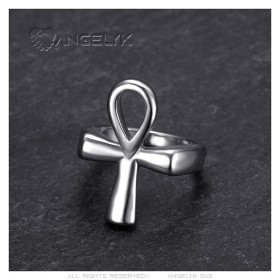 Ring Cross Ankh of Life Egypt Stainless Steel Silver IM#27126