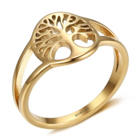 Tree of life ring small discreet model Stainless steel Gold IM#27131