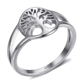 Bague arbre de vie petit modèle discret Acier inoxydable Argent  IM#27137