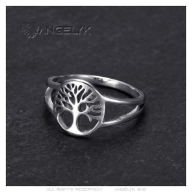 Tree of life ring small discreet model Stainless steel Silver IM#27139