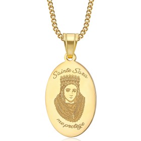 Pendentif médaille Sainte Sara me protège Acier inoxydable Or  IM#27143