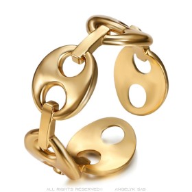 Bague grain de café ajustable et unisexe Acier inoxydable Or  IM#27175