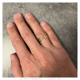Bague grain de café ajustable et unisexe Acier inoxydable Or  IM#27178