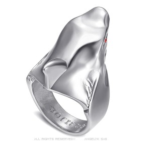 Bague requin Yeux rouges Acier inoxydable Argent  IM#27211