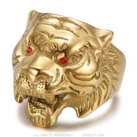 Bague tigre Yeux rouges Acier inoxydable doré à l'or fin  IM#27230